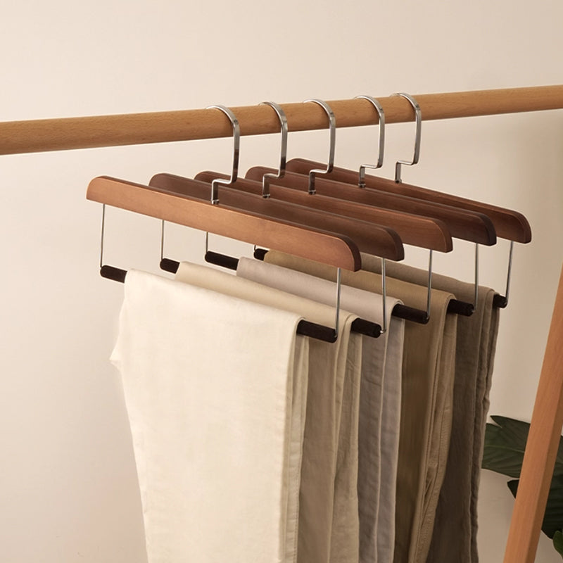 Natural Wooden Hanger with Velvet Bar - Multi-Use Pant Skirt Scarf Rack Organizer