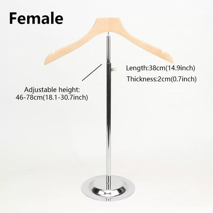 Adjustable Garment Display Stand with Wooden Hanger for Men, Women & Kids