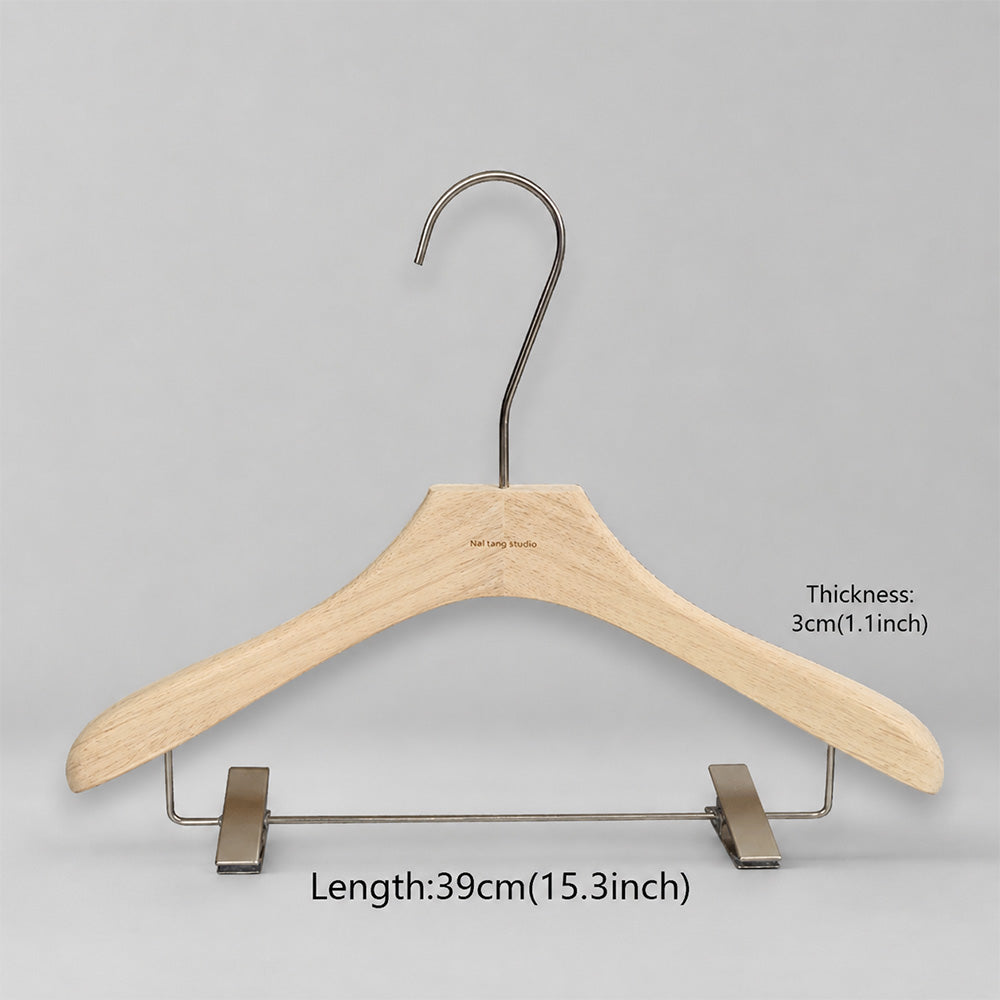 Natural Oak Wooden Suit & Pants Hangers with Clips | Custom Logo