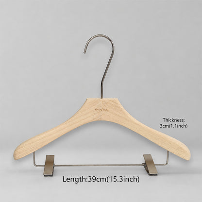 Natural Oak Wooden Suit & Pants Hangers with Clips | Custom Logo