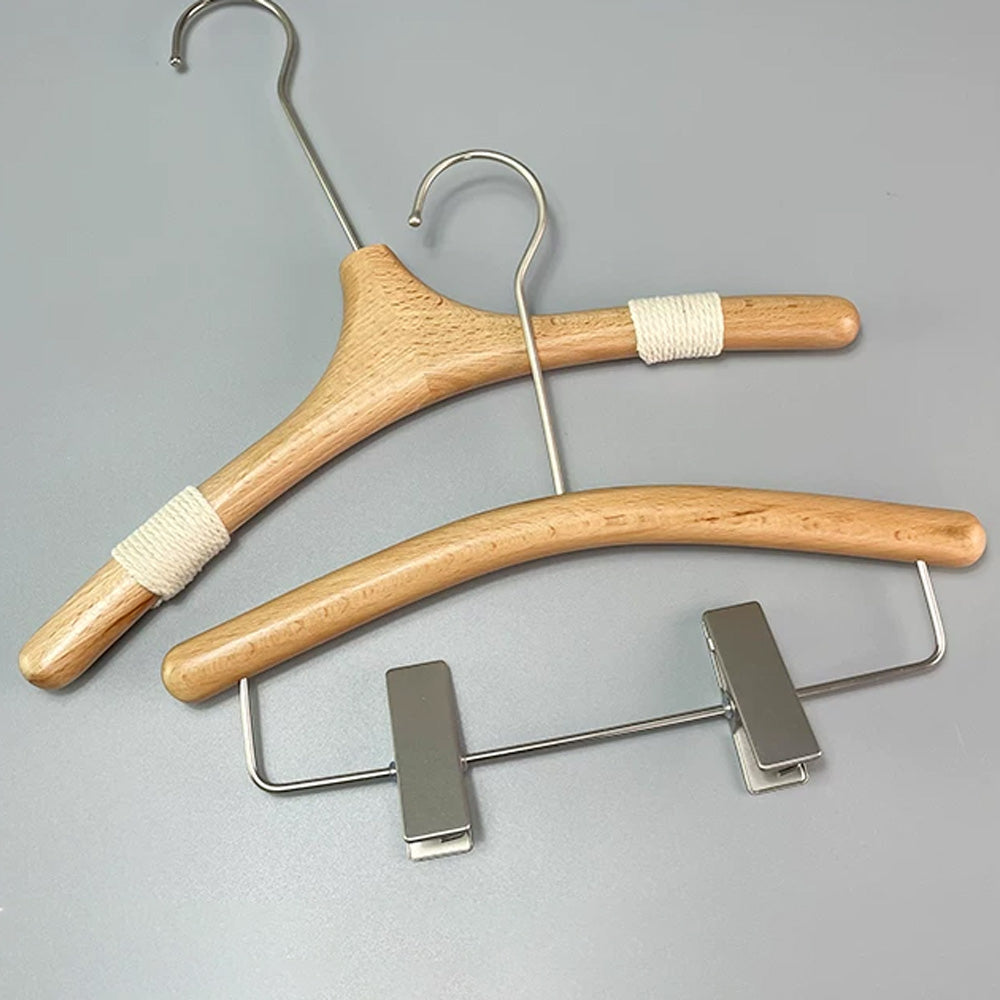 Kids Wooden Clothes Hangers and Adjustable Clip Pants Hanger