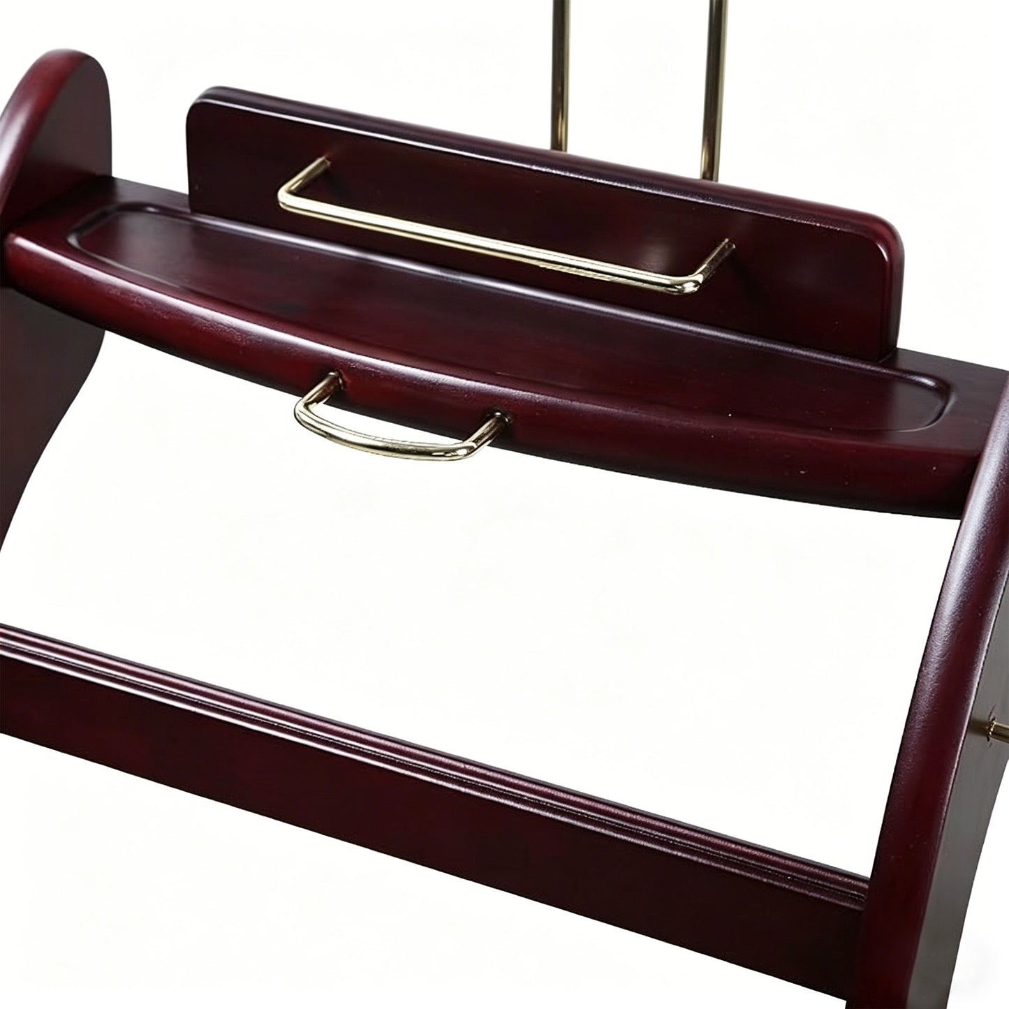 Luxury Solid Wood Suit Valet Stand with Brass Accents – Freestanding Clothes Organizer