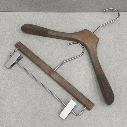 Non-Slip Flocked Resin Woodgrain Hangers for Clothing Stores