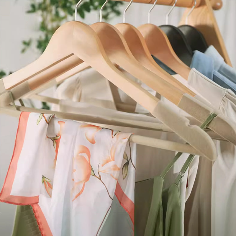 Non-Slip Wooden Hangers Velvet Flocked Space Saving Closet Organizer Combo Set
