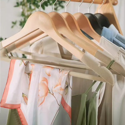 Non-Slip Wooden Hangers Velvet Flocked Space Saving Closet Organizer Combo Set