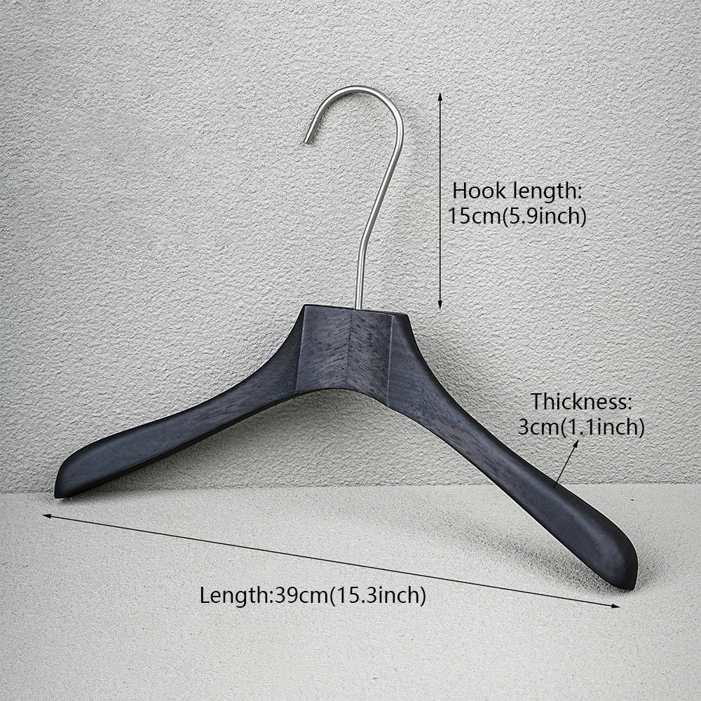 Custom Logo Black Oak Wooden Hangers with Clips for Boutique Stores