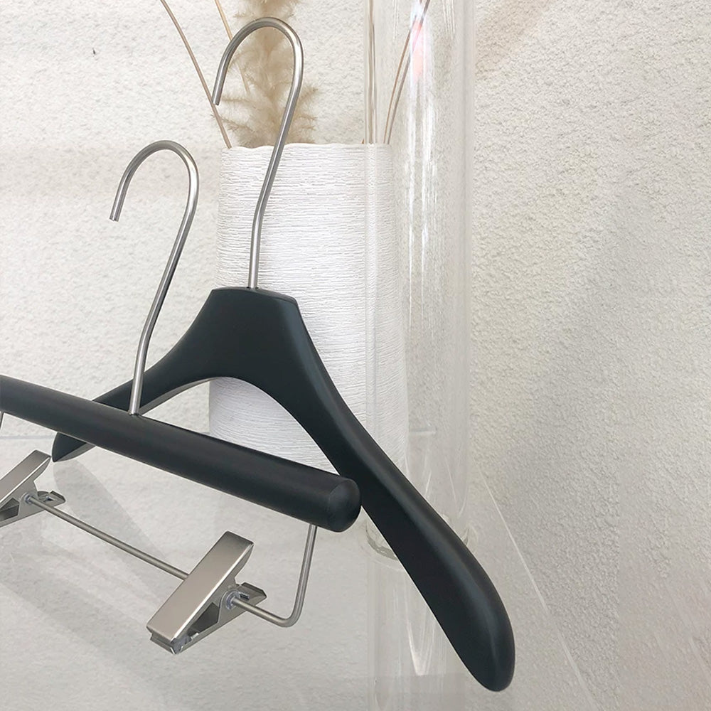 Black Wooden Kids Hangers & Pant Hangers with Adjustable Clips | Custom Logo