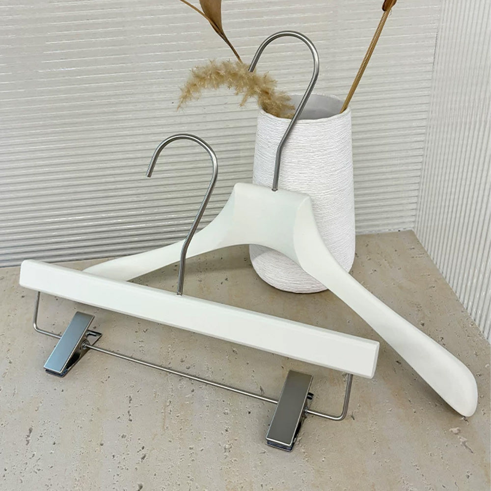 Solid Oak Wooden Hangers for Women with Adjustable Clips & 360° Swivel Hook