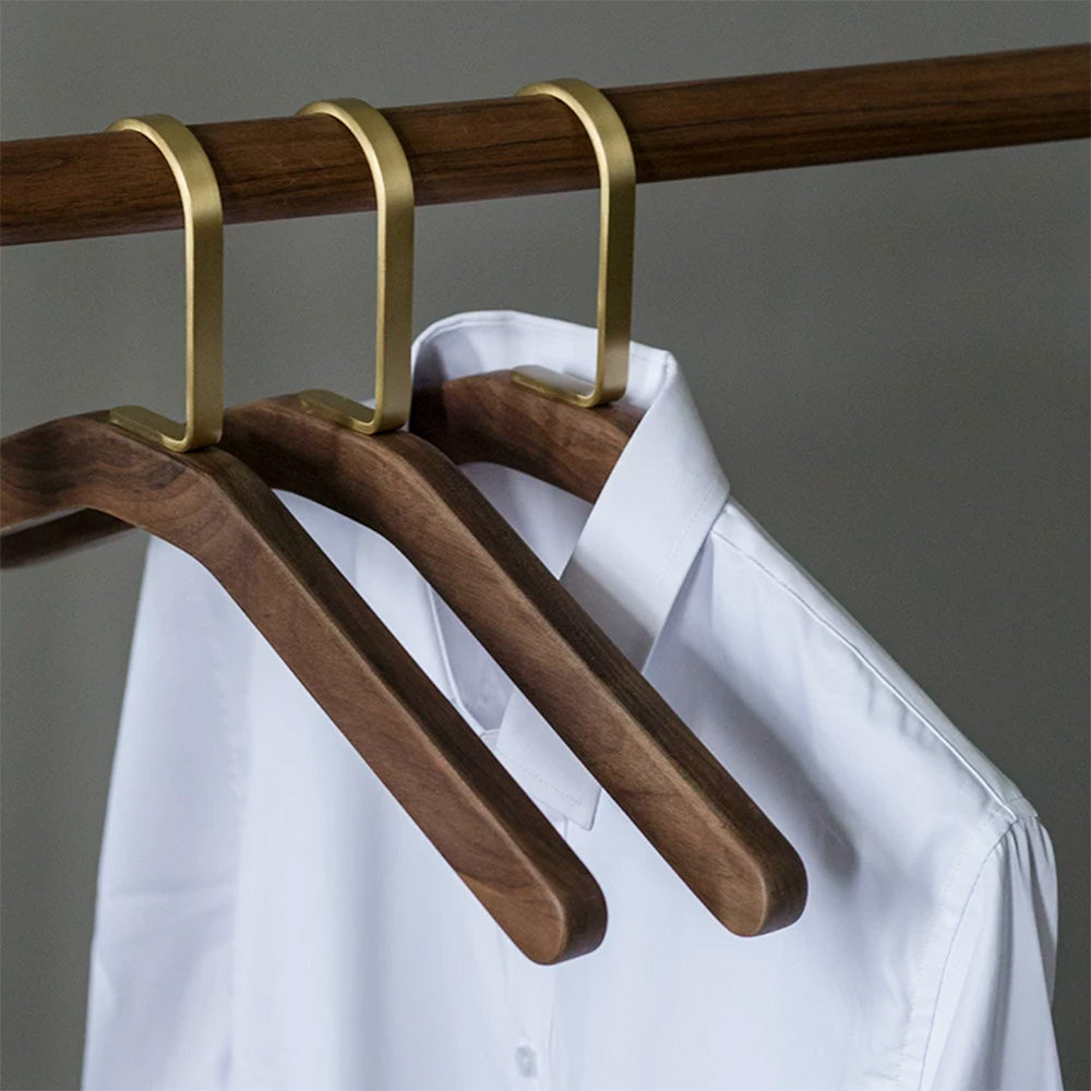Solid Black Walnut Wood Hangers with Pure Brass Hooks for Suits & Coats