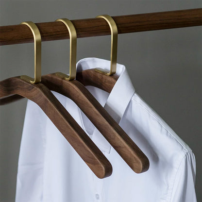 Solid Black Walnut Wood Hangers with Pure Brass Hooks for Suits & Coats