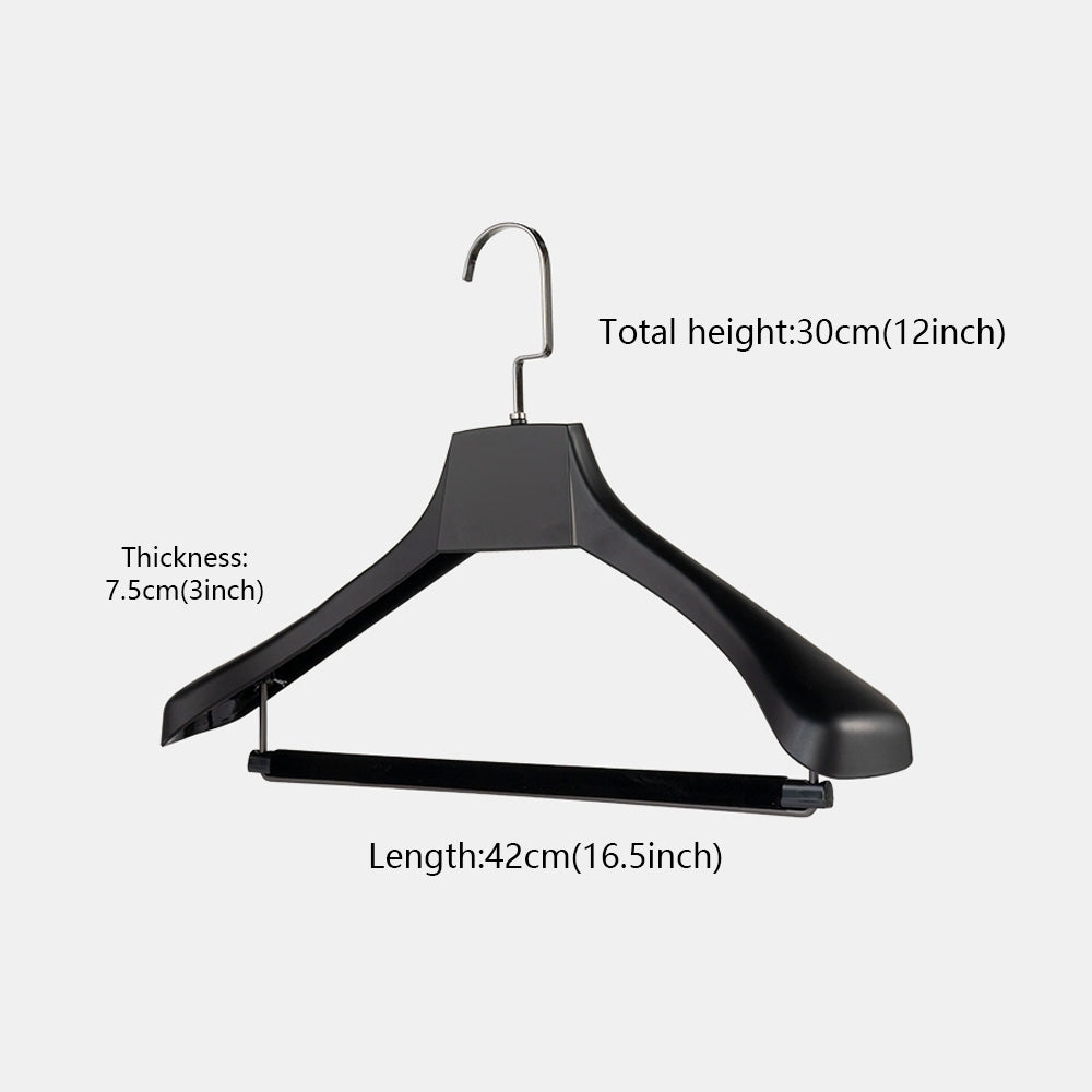 Black Wide Shoulder Plastic Suit Hanger with Flocked Pants Bar