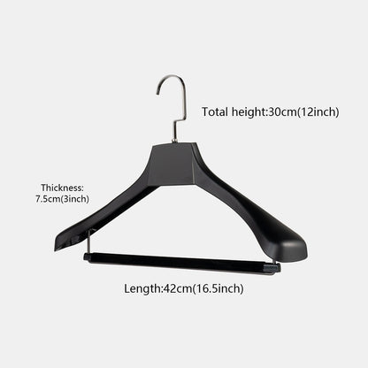 Black Wide Shoulder Plastic Suit Hanger with Flocked Pants Bar