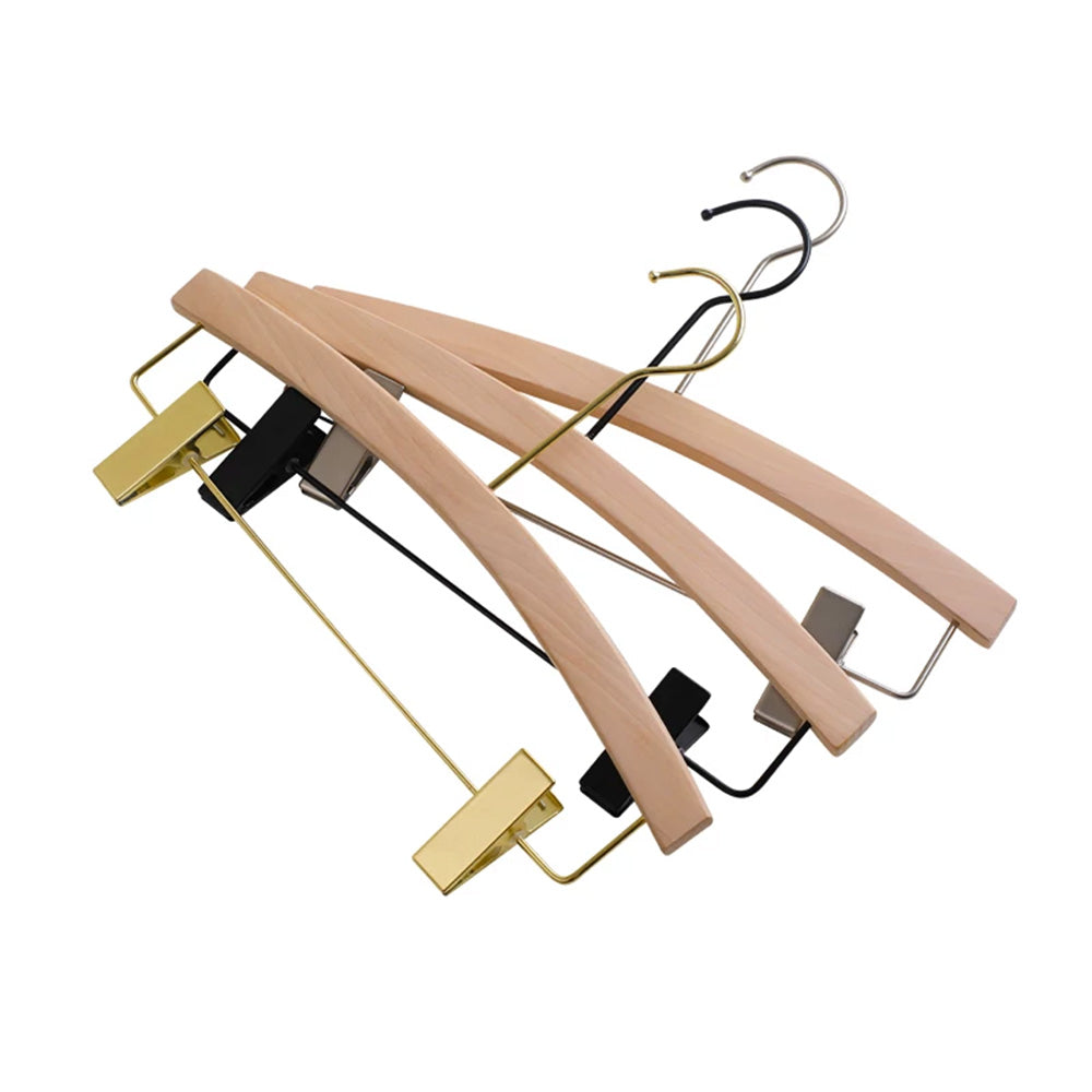 Wood Hanger Pants Clips for Women | Long Hook | No-Mark | Gold Silver Black