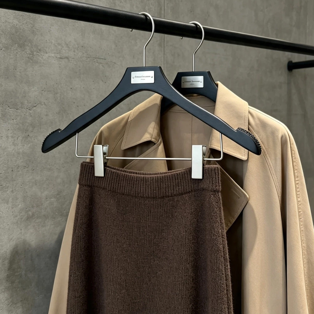 Matte Black Wooden Hangers, 50 Pack | Non-Slip Clothes & Pants Hangers