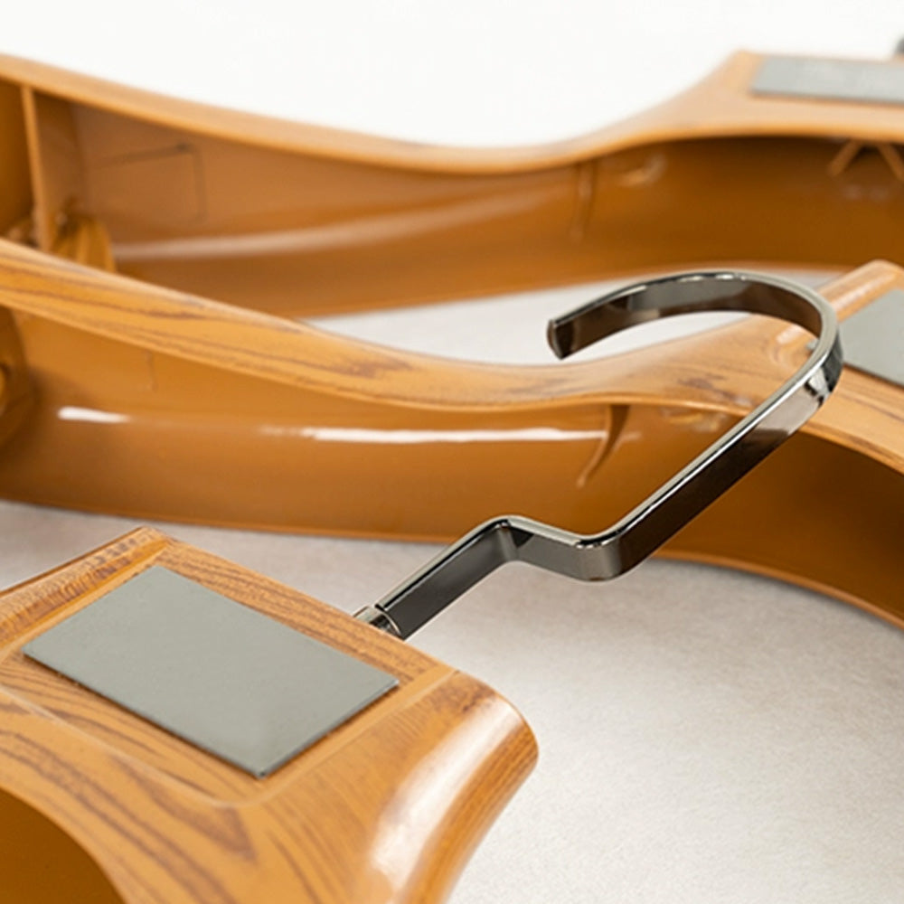 Custom Logo Faux Wood Plastic Suit Hangers with Pants Bar | Wholesale