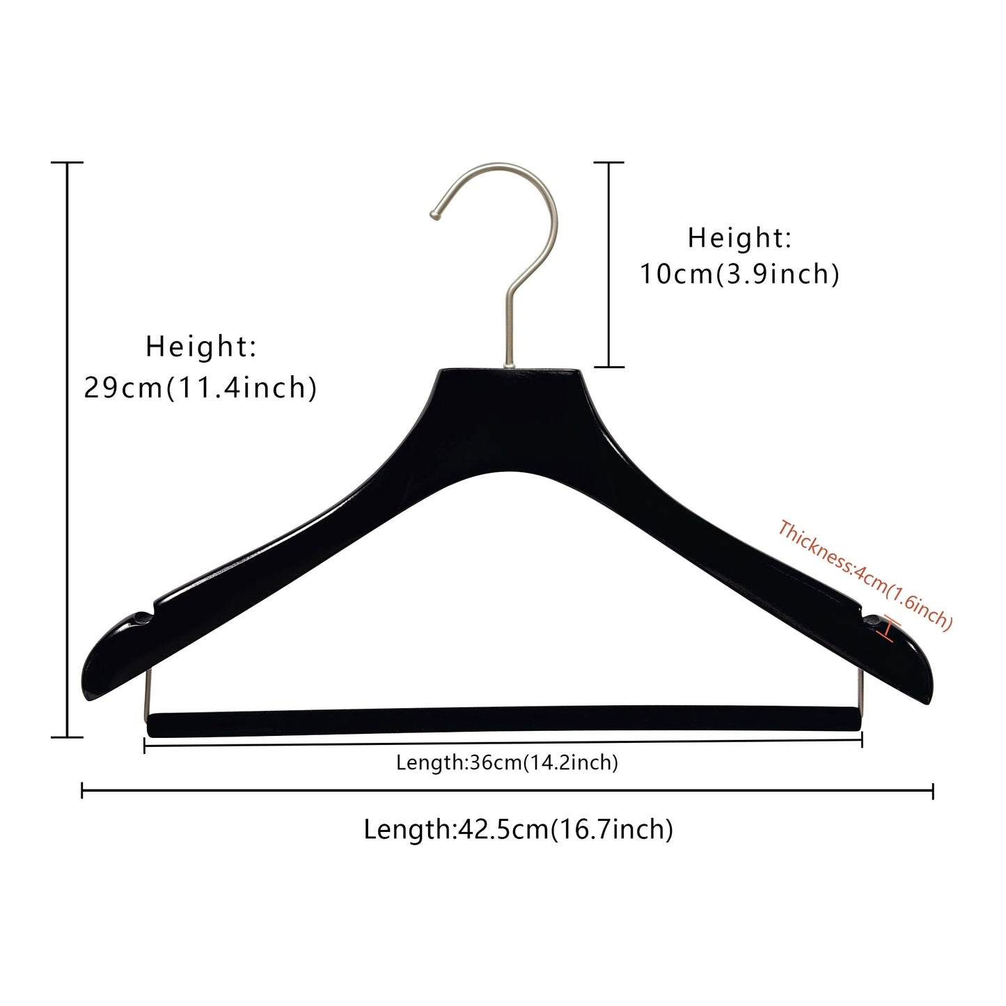 Black Luxury Wooden Suit Hangers with Pants Bar | Glossy Lacquer Jacket Hanger