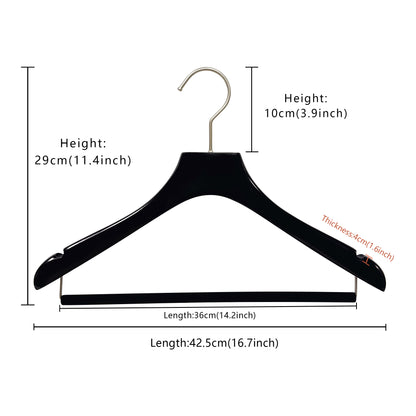 Black Luxury Wooden Suit Hangers with Pants Bar | Glossy Lacquer Jacket Hanger