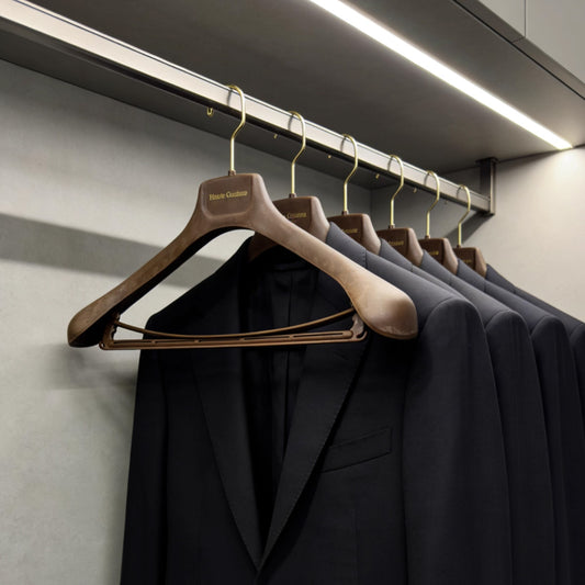 Brown Wide Shoulder Suit Hanger Premium Plastic Leather Logo TheGarmentHanger