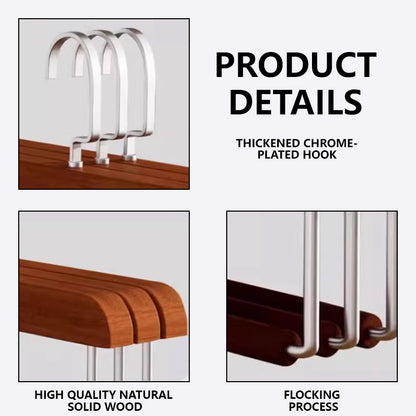 Luxury Wood Trouser Hanger - Velvet Anti-Slip Pants Rack for Wrinkle-Free Garment Care
