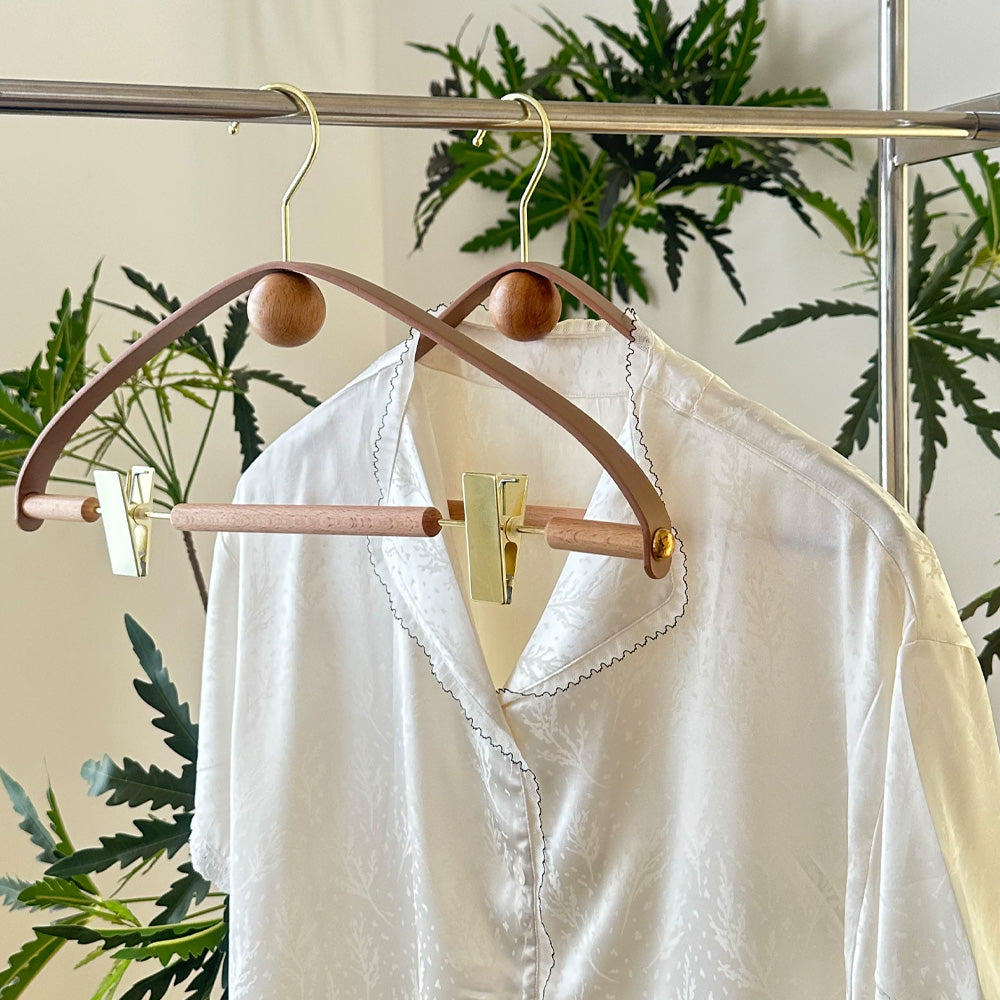 Luxury Beech Wood & Microfiber Leather Clothes Hanger with Gold Hook