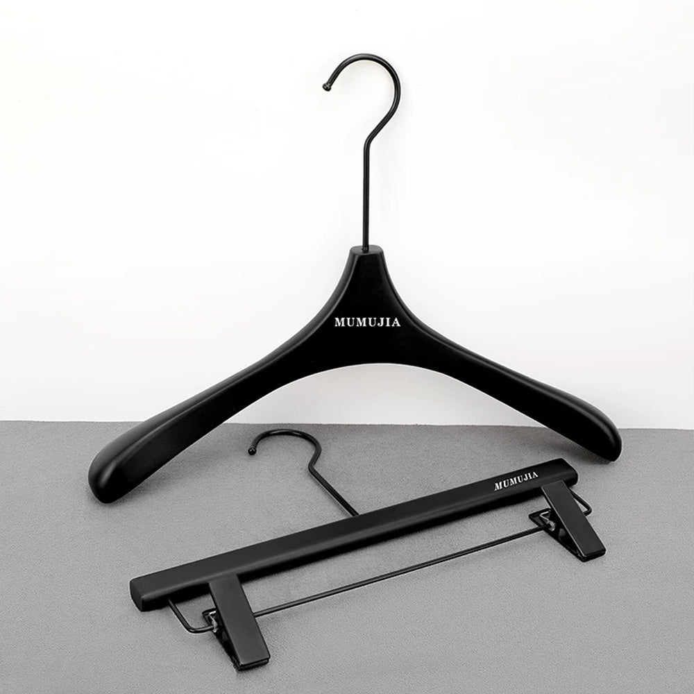 Beech Wood Clothes Hangers with Pants Clips and Custom Logo for Retail