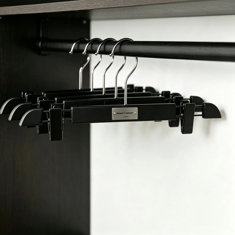 Matte Black Wooden Hangers, 50 Pack | Non-Slip Clothes & Pants Hangers