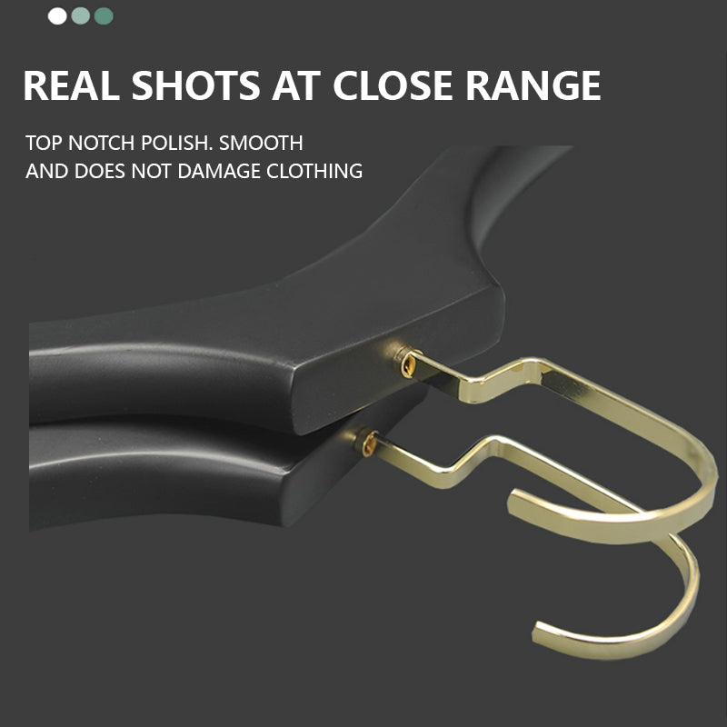 Premium Non-Slip Wooden Hanger - Black Matte Velvet Shoulder Hanger with Pant Clips