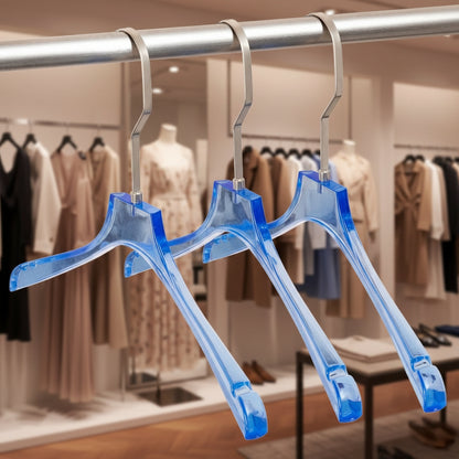 Premium Blue Acrylic Clothes Hanger with Pants Clip - Durable Unisex Store Display