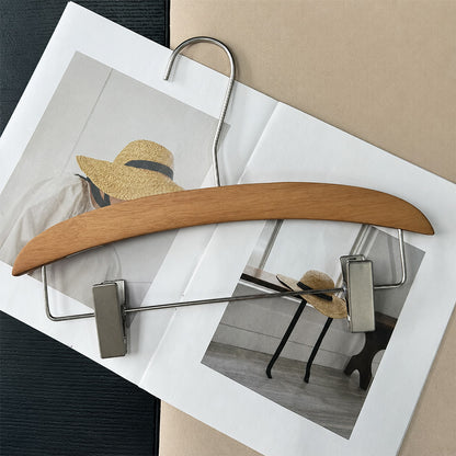 Vintage Walnut Solid Wood Hangers with Clips for Suits and Pants