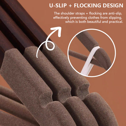 Premium Flocked Wooden Hangers - Non-Slip for Boutique & Home Closet Storage