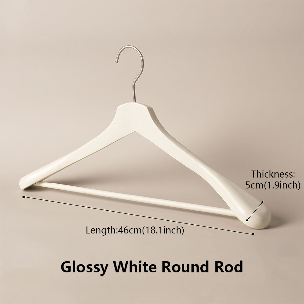 White Wooden Wide Shoulder Hangers with Pants Bar – Matte & Glossy, 46 cm