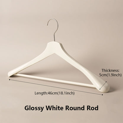 White Wooden Wide Shoulder Hangers with Pants Bar – Matte & Glossy, 46 cm
