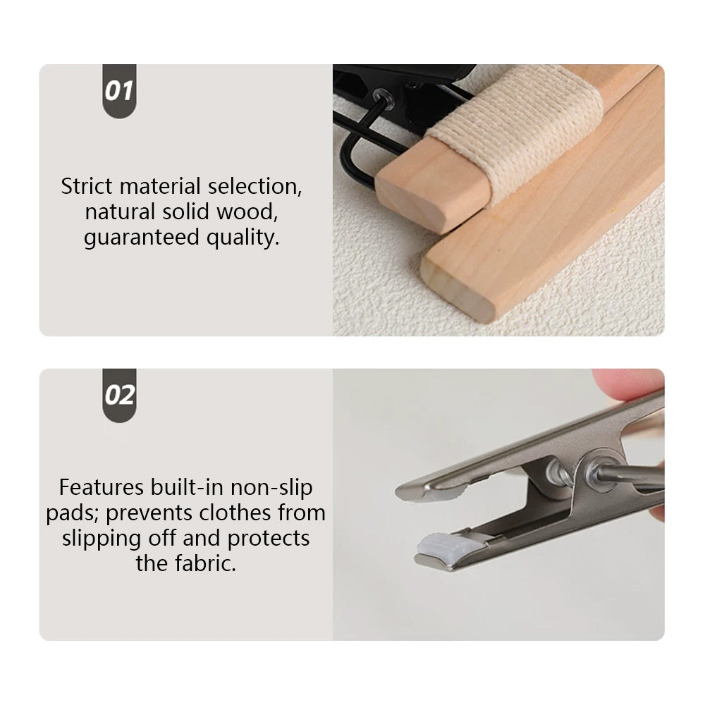 Wood Hanger Pants Clips for Women | Long Hook | No-Mark | Gold Silver Black