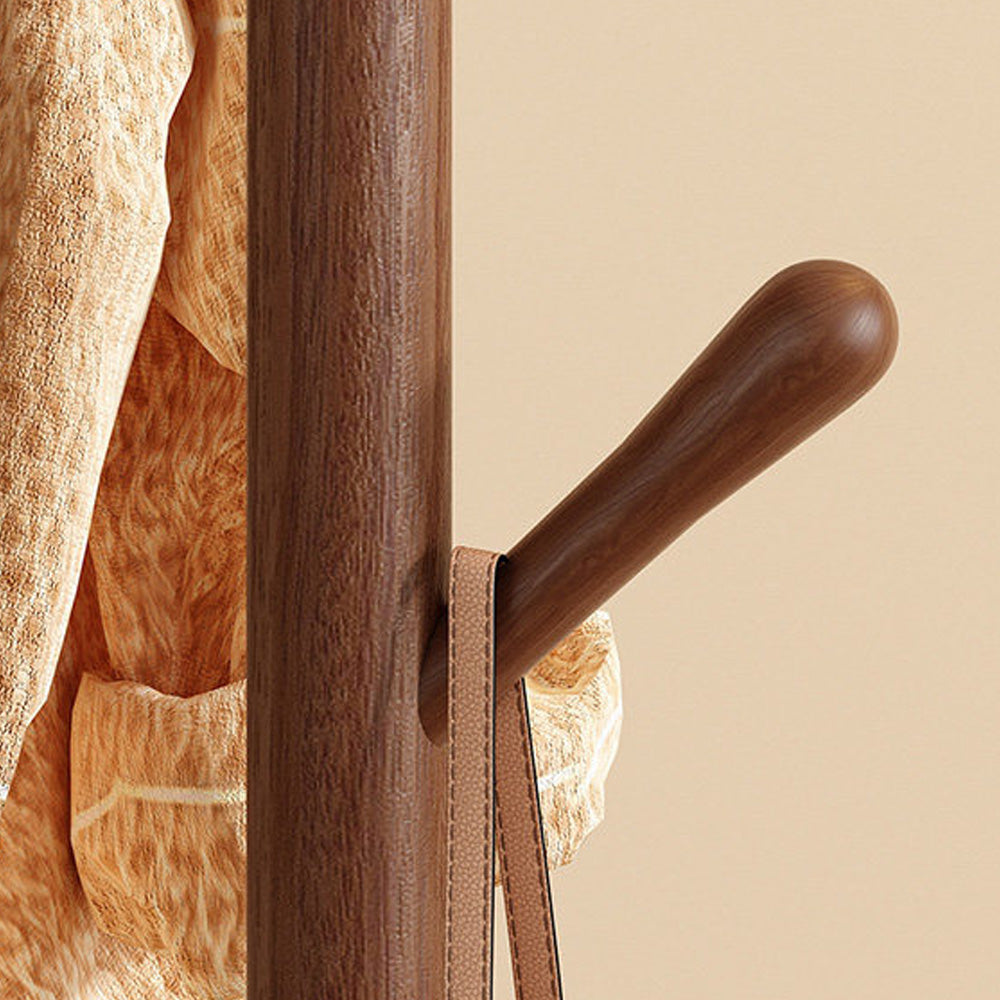 Freestanding Wood Coat Rack & Clothing Rack with Shelves – 360° Rotating Floor Stand