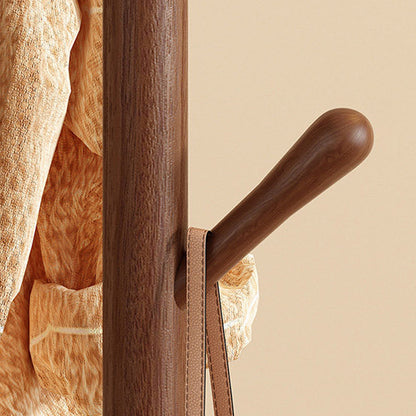 Freestanding Wood Coat Rack & Clothing Rack with Shelves – 360° Rotating Floor Stand