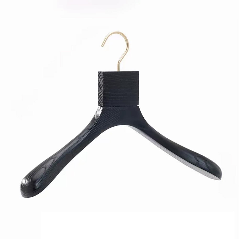Custom Black Solid Wood Hangers with Ash Wood Grain Texture and Clips