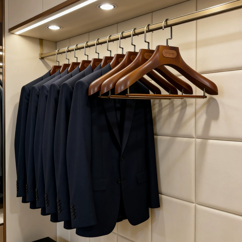 Wholesale Wide Shoulder Plastic Suit Hangers with Trouser Bar | Custom Logo