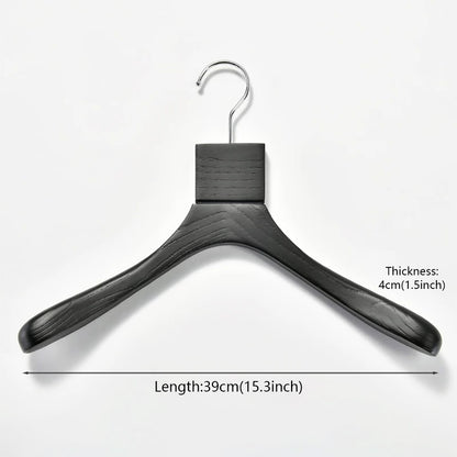 Custom Black Solid Wood Hangers with Ash Wood Grain Texture and Clips