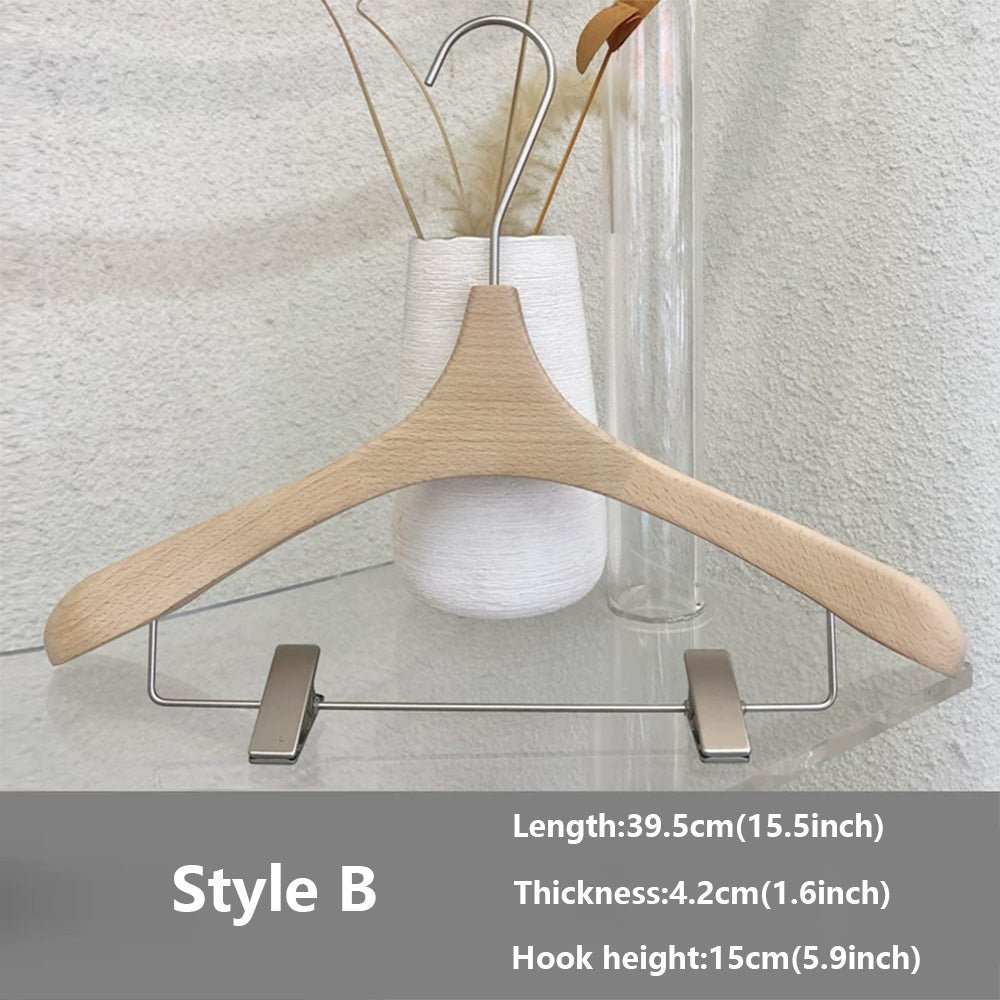 Wide Shoulder Beech Wood Hangers with Pants Bar – Natural Wood Suit Hangers