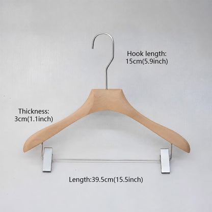 Natural Beech Wood Hangers with Clips for Boutique Clothing Display