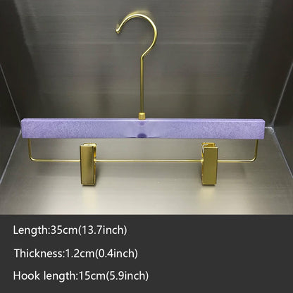 Purple Wood Grain Resin Hangers with Pants Clips for Boutiques