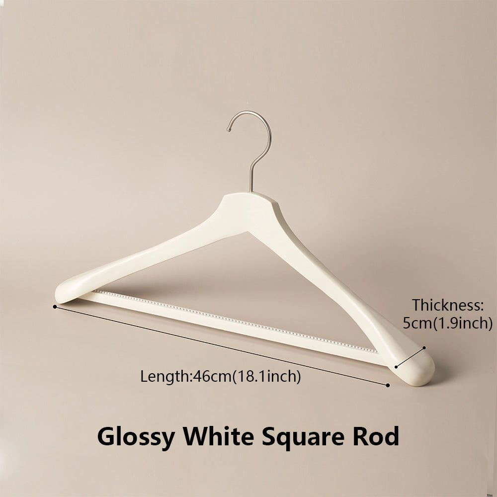 White Wooden Wide Shoulder Hangers with Pants Bar – Matte & Glossy, 46 cm