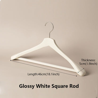 White Wooden Wide Shoulder Hangers with Pants Bar – Matte & Glossy, 46 cm