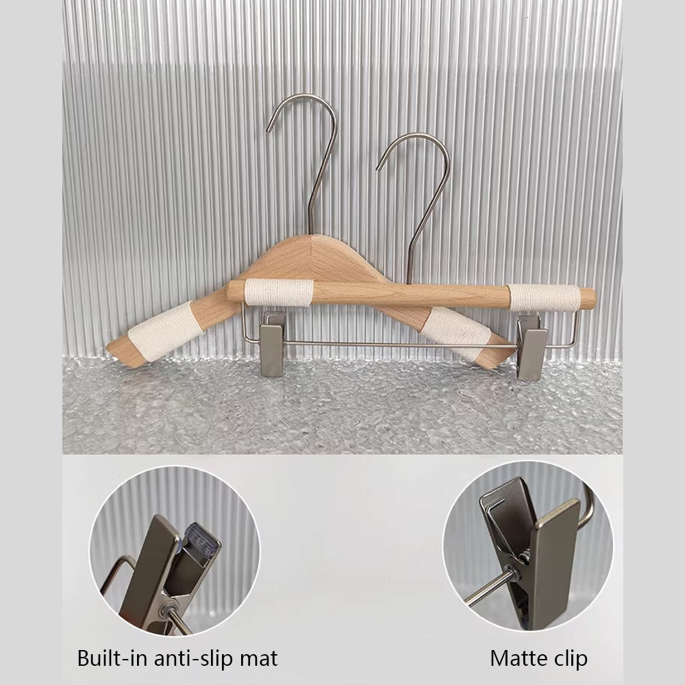 Non-Slip Beech Wood Hangers with Clips for Boutique Custom Logo Available
