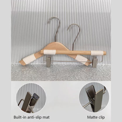 Non-Slip Beech Wood Hangers with Clips for Boutique Custom Logo Available
