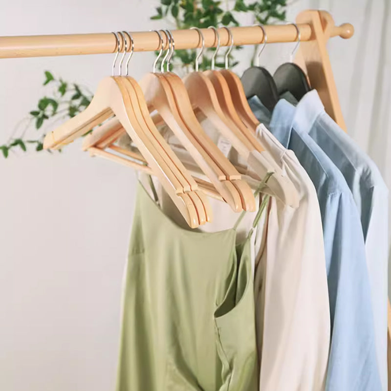 Non-Slip Wooden Hangers Velvet Flocked Space Saving Closet Organizer Combo Set