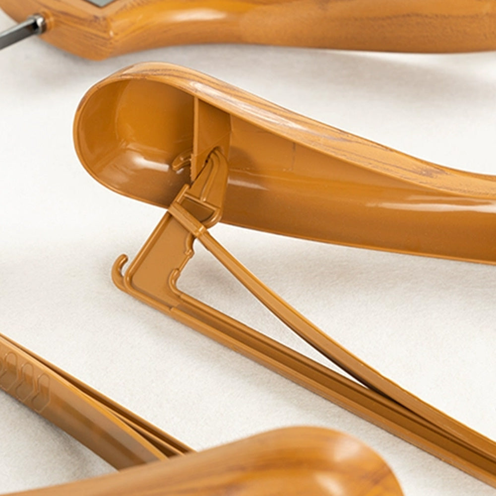 Custom Logo Faux Wood Plastic Suit Hangers with Pants Bar | Wholesale