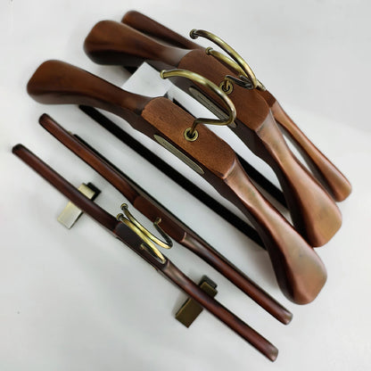 Custom Wooden Suit Hangers with Metal Logo Plate | Wholesale MOQ 50