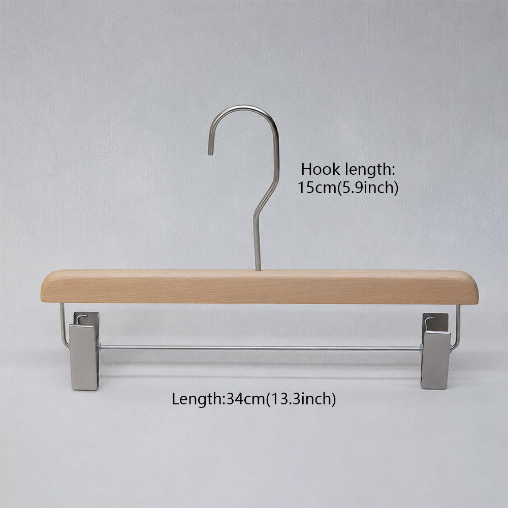 Natural Beech Wood Hangers with Clips for Boutique Clothing Display