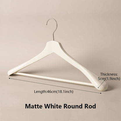 White Wooden Wide Shoulder Hangers with Pants Bar – Matte & Glossy, 46 cm